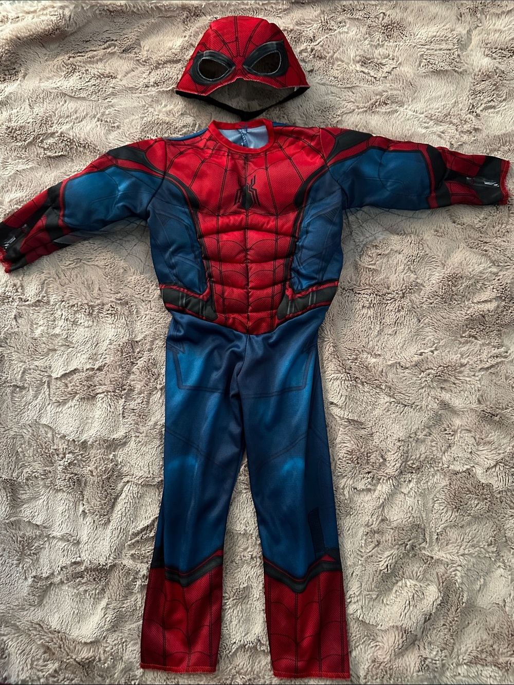 Spiderman Costume w/ Mask, total height from shoulder to heel 28”, approx 2T